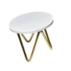 Doll Furniture Mini Round White Dollhouse Table With Gold Legs 3"